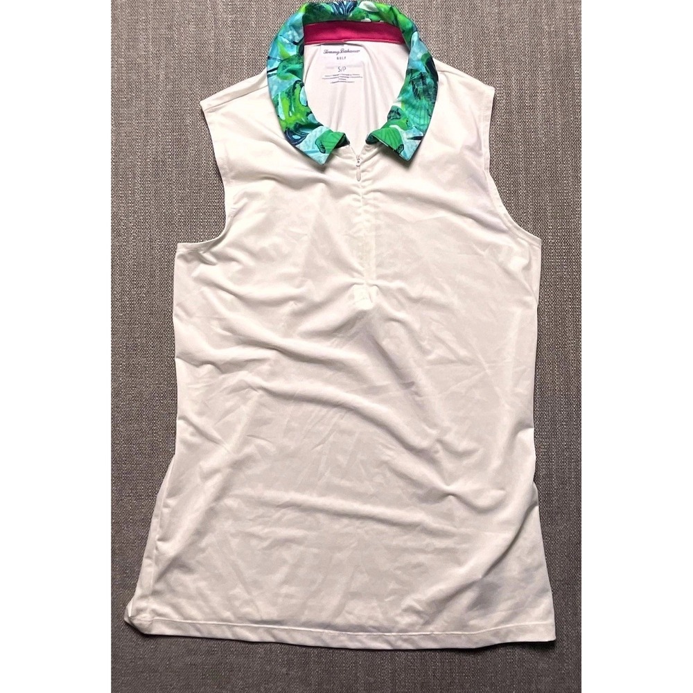 Tommy Bahama Golf Top Womens Small White Tropical Quarter Zip Sleeveless Polo